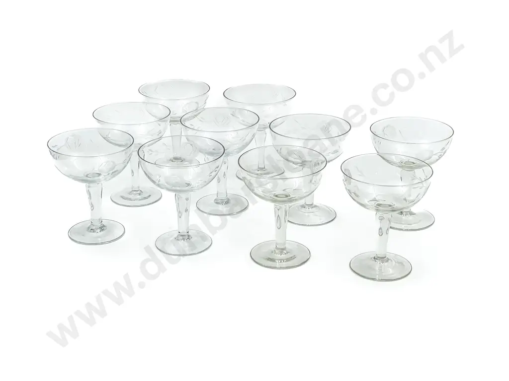 Ten Etched Glass Champagne Glasses Image 1++