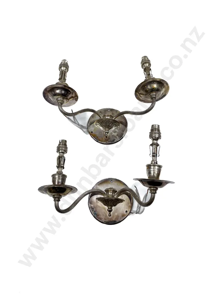 Pair of Plated Two Arm Wall Lights Image 1++
