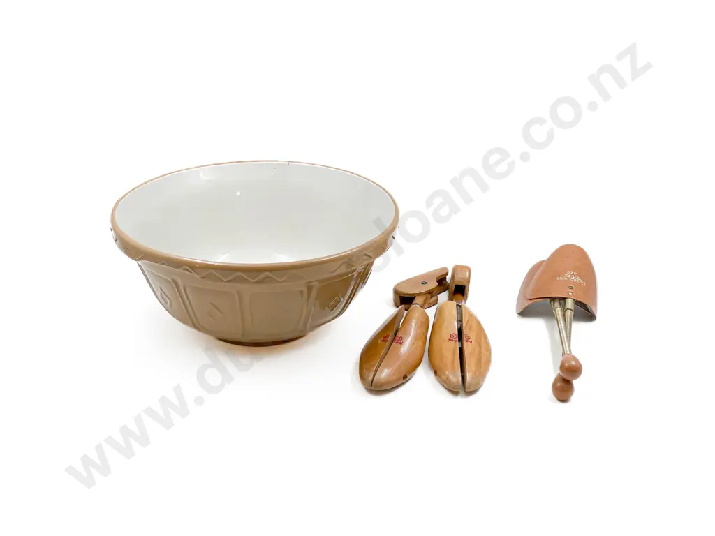 Large English Mixing Bowl with Two Pairs of Shoe Lasts Image 1++
