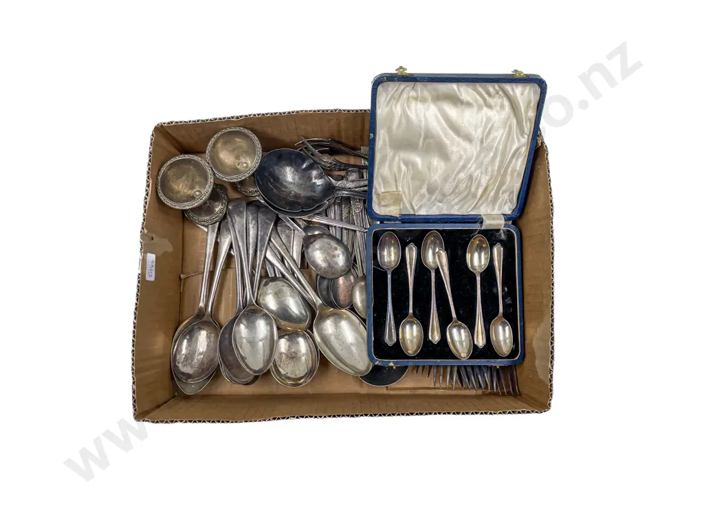 Six S/S Teaspoons and Box Quantity of Assorted S/P Cutlery etc Image 1++