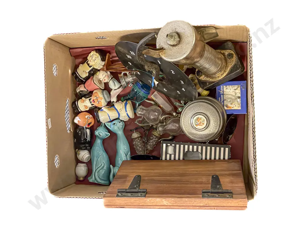 Two Boxes Including Assorted China and Novelty Salt and Peppers Image 1++