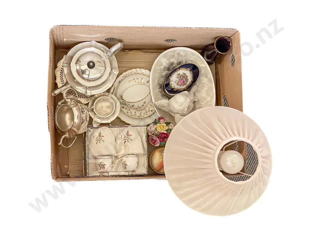 Box Quantity of Assorted China & S/P together with Figural Lamp Image 1++