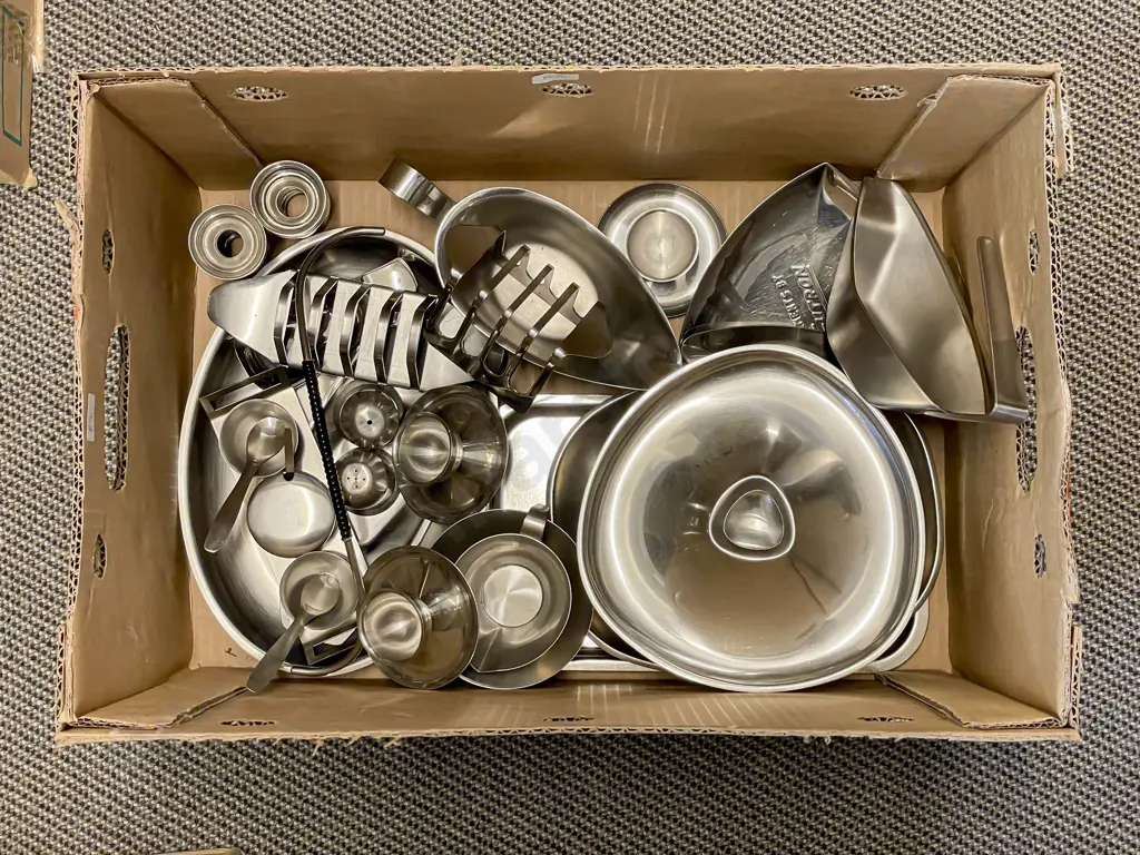 Two Boxes of Assorted Mid Century S/Steel Ware incl Scandinavian Image 1++