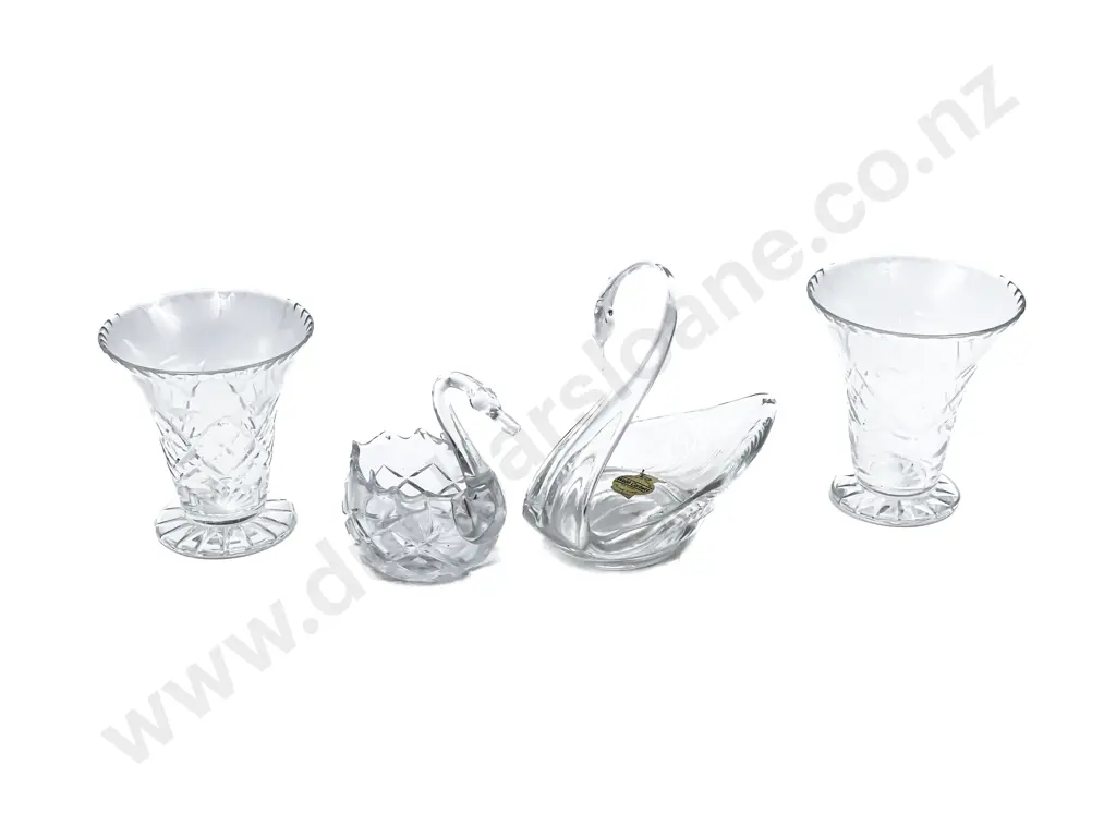 Pair of Crystal Vases together with Webb Corbett Swan Dish etc Image 1++