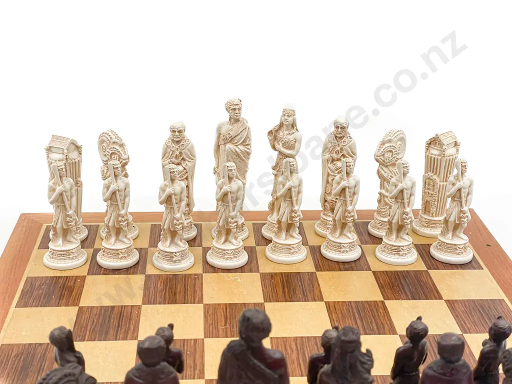Mid Century Marble Art Polynesian Chess Set Image 1++