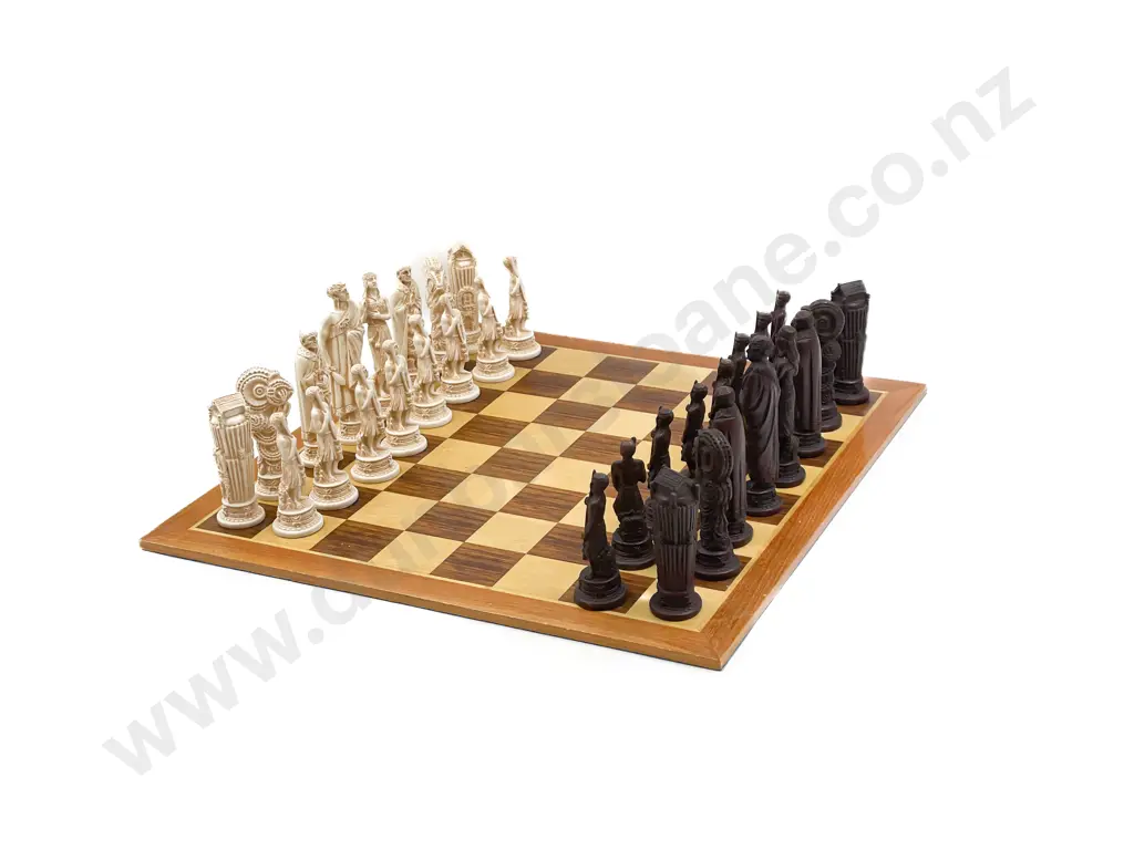 Mid Century Marble Art Polynesian Chess Set Image 1++