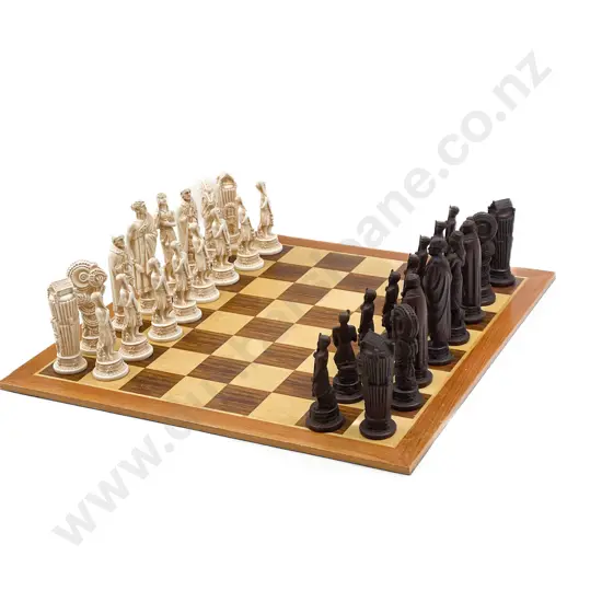 Mid Century Marble Art Polynesian Chess Set