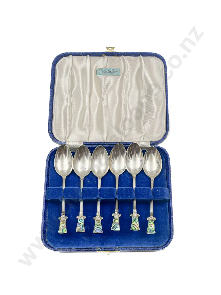 Set of Six Silver & Paua Teaspoons Image 1++