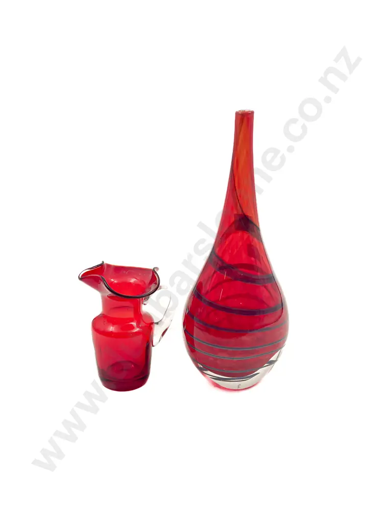 Ron van der Vlugt Art Glass Vase together with Red Glass Jug Image 1++