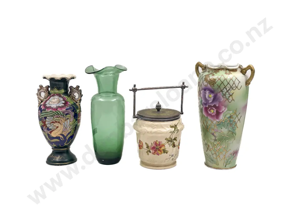 Vintage Biscuit Barrel together with Three Assorted Vases Image 1++