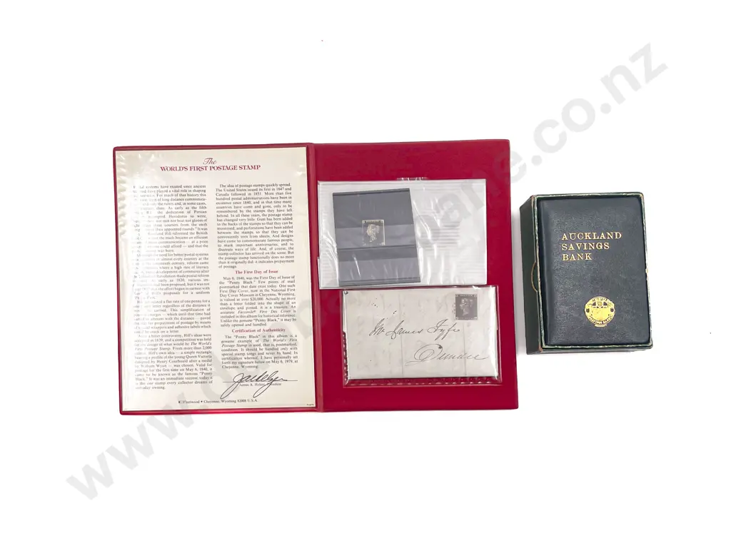 Boxed Vintage Auckland Savings Bank Money Box & Stamp Book Image 1++