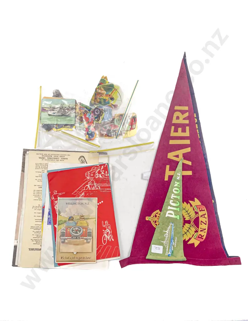 3 x Vintage Felt Pennants incl RNZAF & Assorted Vintage Sports Game Pamphlets Image 1++