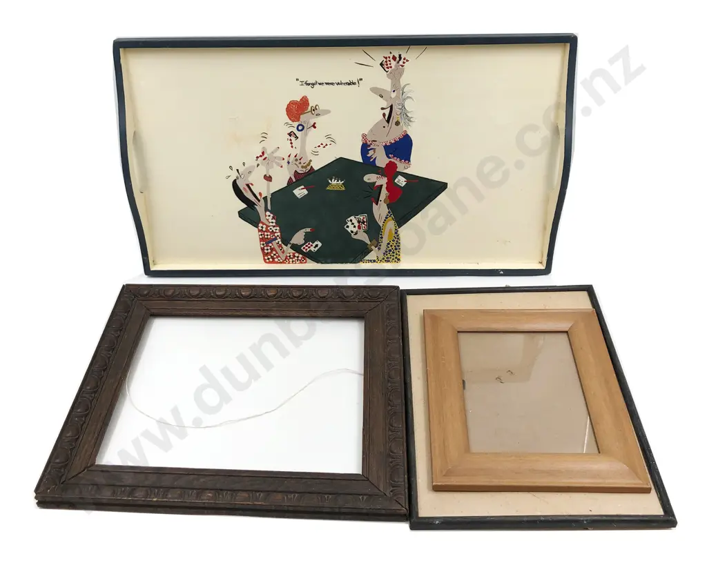 Three Assorted Empty Frames Together with Painted Tray Image 1++