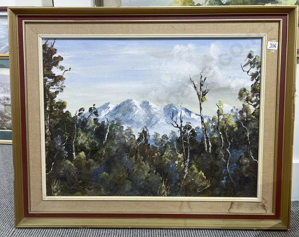 Unknown Artsit - NZ Alpine & Bush View - Oil on Board Image 1++