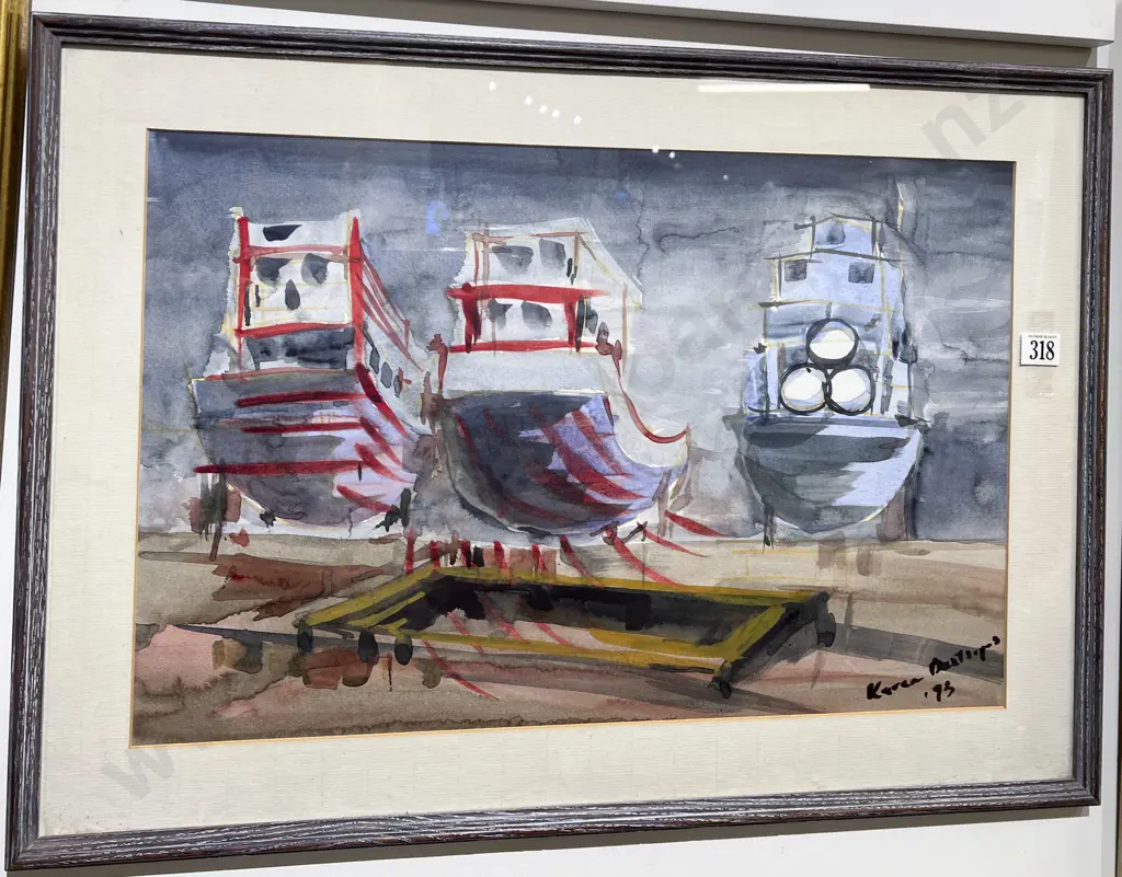 Unknown Artist - Boats in Dry Dock - Watercolour Image 1++