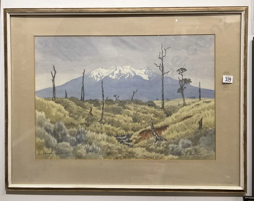 John L Moore - Ruapehu from Raetihi - Watercolour Image 1++