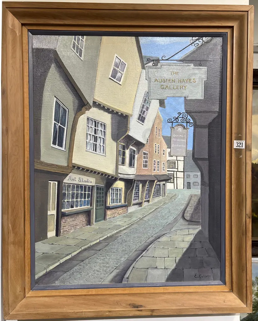 E. Collett - English Cobbled Street - Oil on Canvas Image 1++