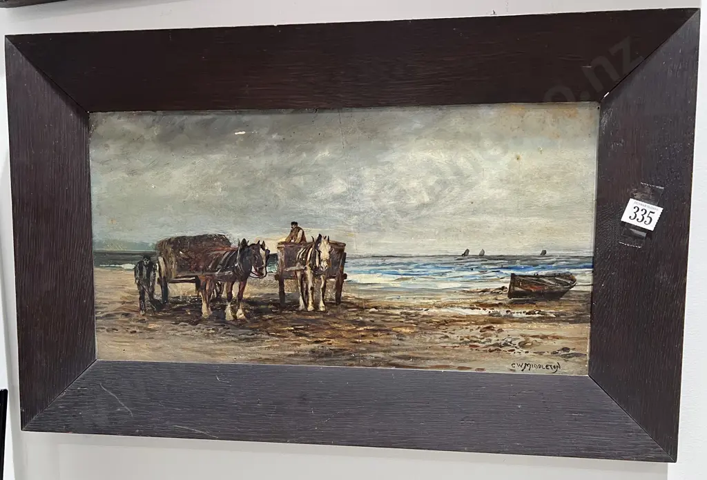 C.W. Middleton -  Gathering Seaweed - Oil on Board Image 1++