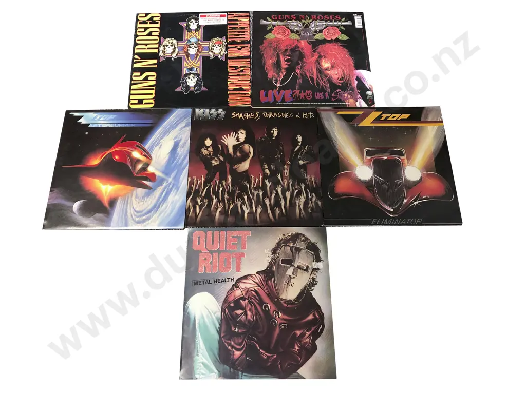 Six Assorted Vinyl Records Including Guns N' Roses Image 1++