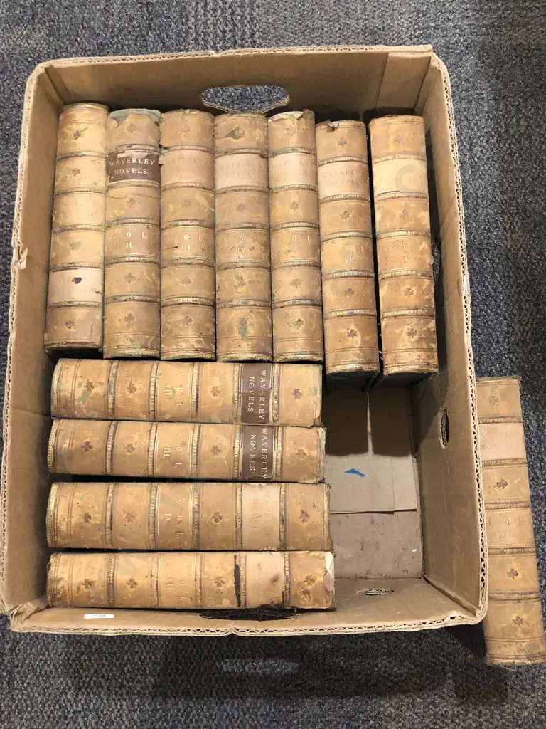 Box of Assorted Leather Bound Waverley Novels Volumes Image 1++