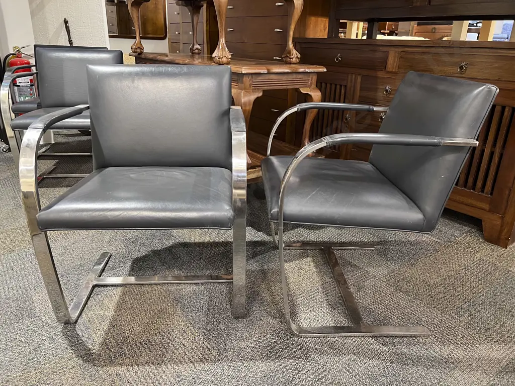 Four Mid Century Leather & Chrome Cantilever Armchairs Image 1++
