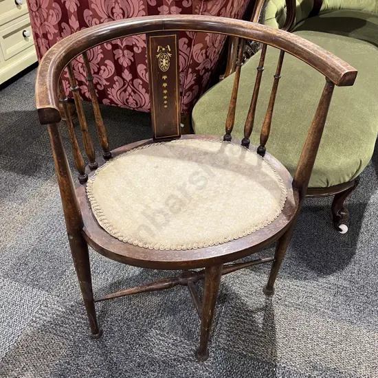 Edwardian Mahogany Inlaid Spindle Back Tub Chair