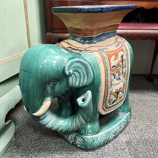 Glazed Elephant Form Plant Stand