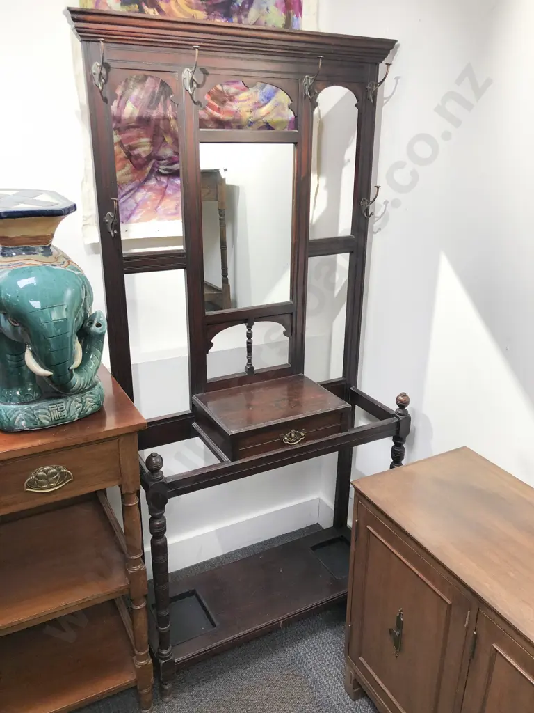 Stained Mahogany Mirror Back Hall Stand Image 1++