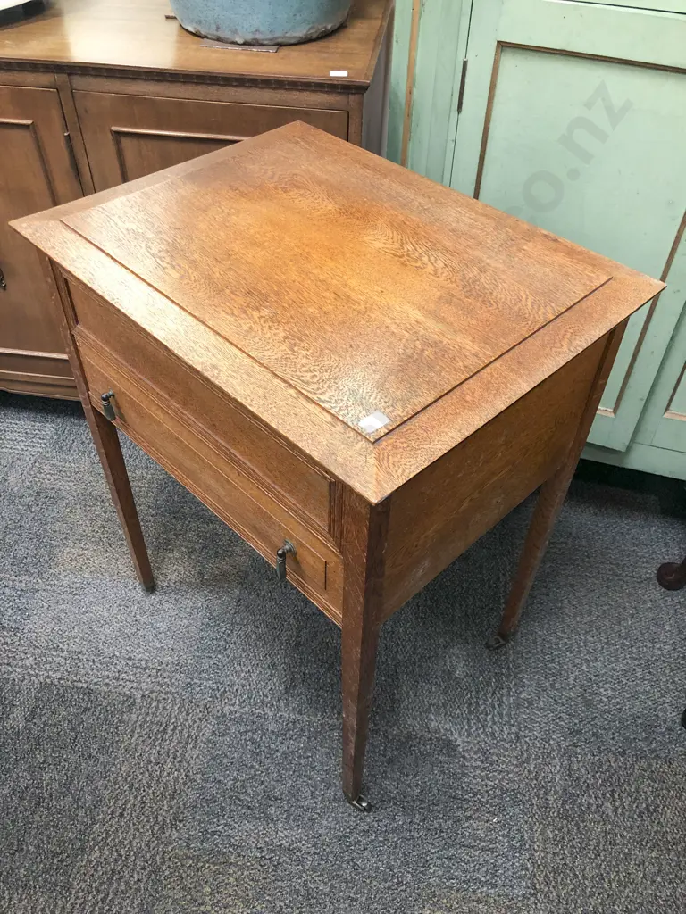 Oak Tilt Top Single Drawer Music Table Image 1++