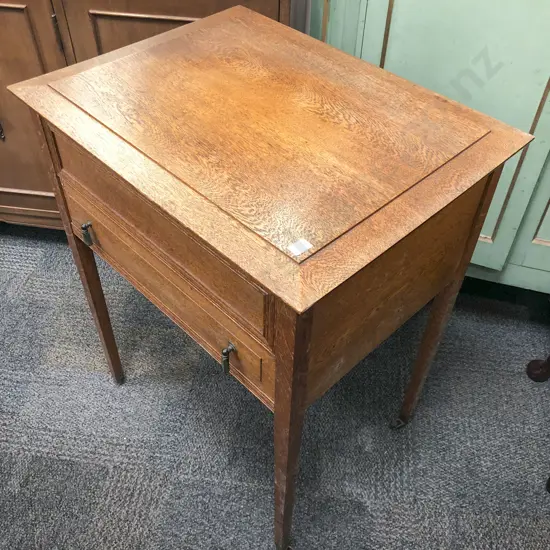 Oak Tilt Top Single Drawer Music Table