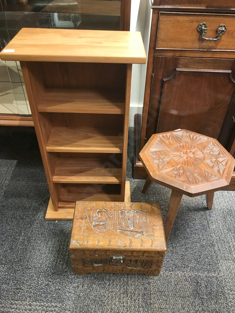 Small Bookcase together with Small Camphor Box & Chip Carved Stool Image 1++