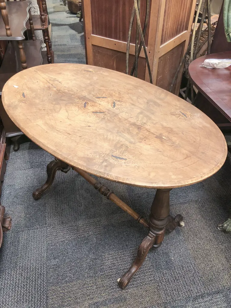 Oval Inlaid Refectory Side Table Image 1++