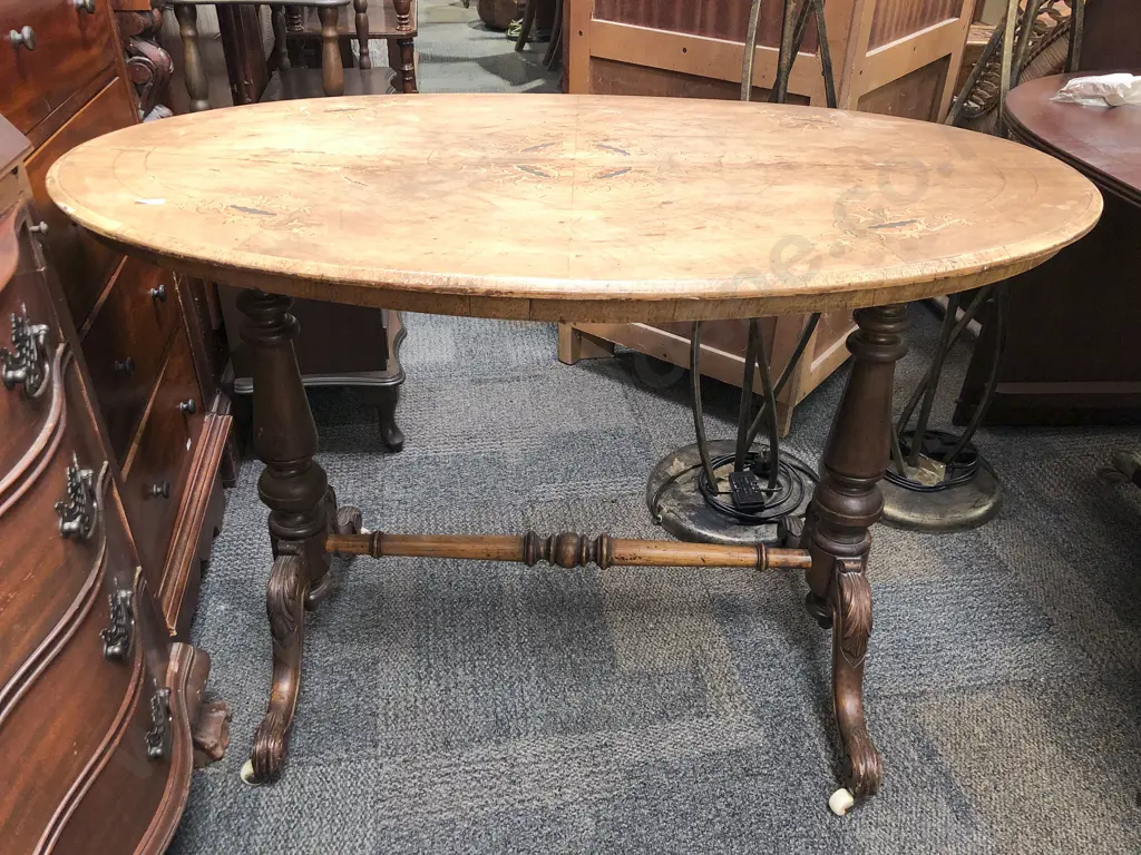 Oval Inlaid Refectory Side Table Image 1++