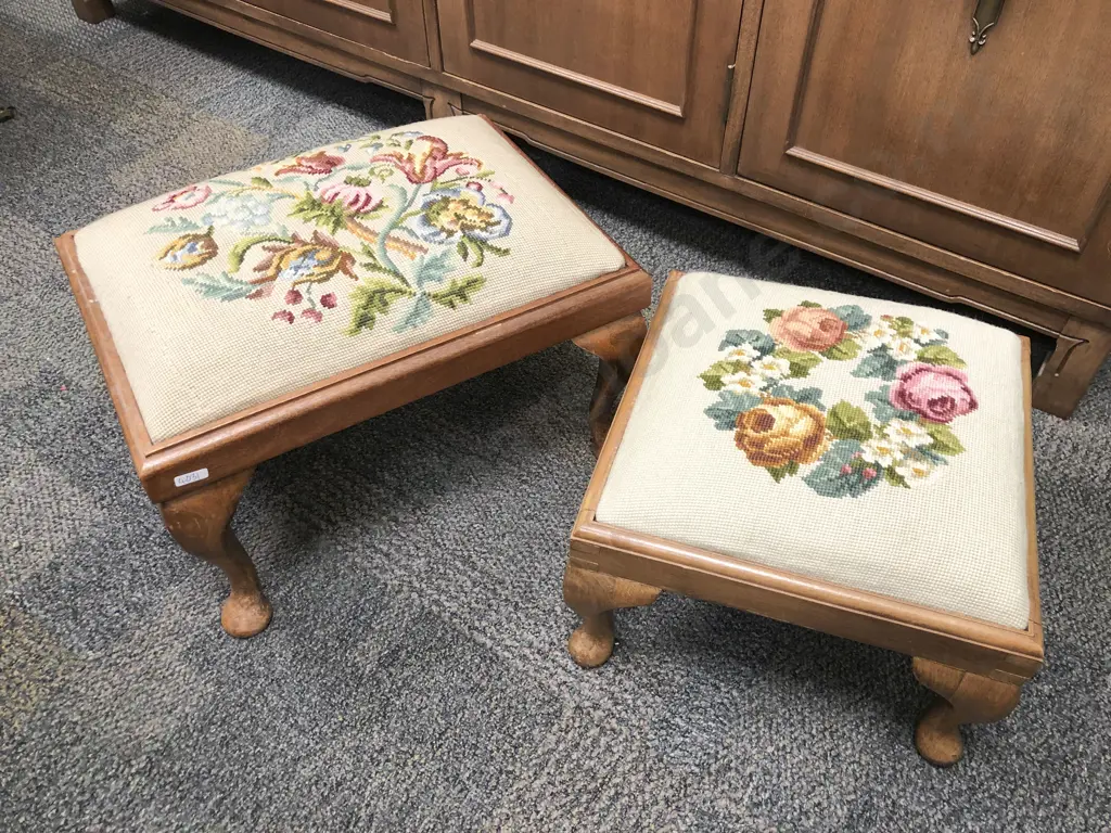 Two Tapestry Topped Footstools Image 1++