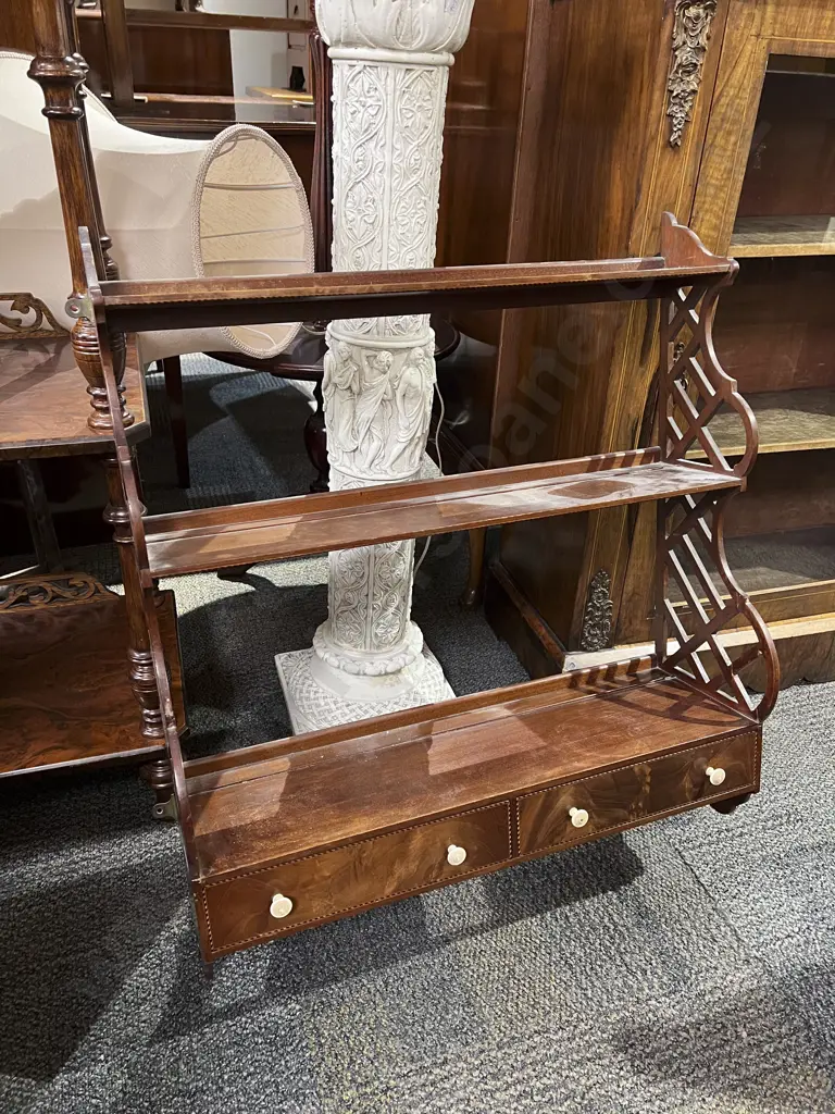 Edwardian Mahogany Inlaid Wall Shelf Image 1++