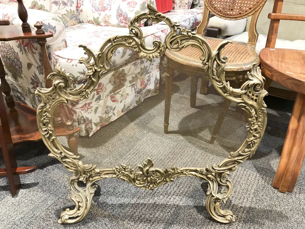 Ornate Brass & Mesh Fire Screen Image 1++