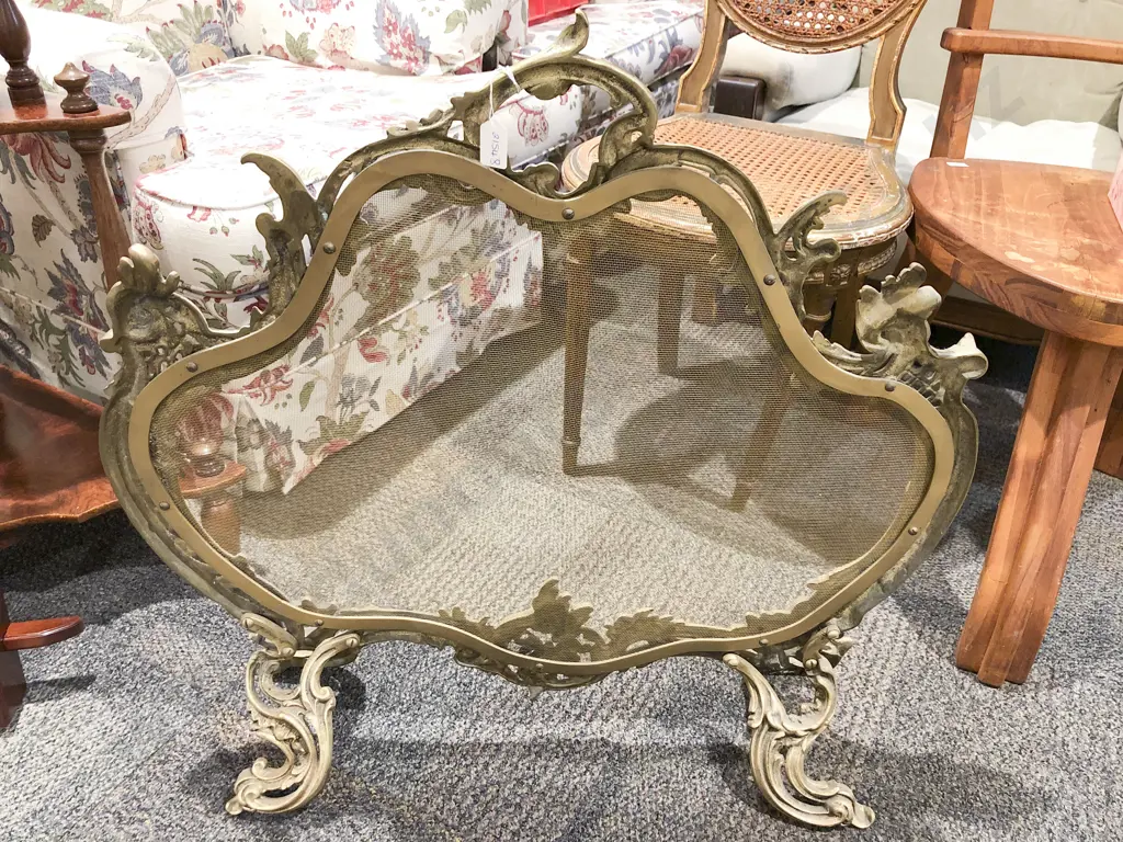 Ornate Brass & Mesh Fire Screen Image 1++