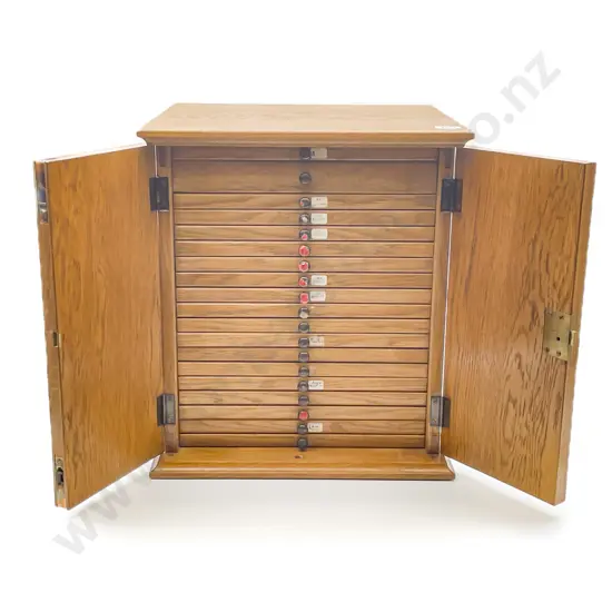 Vintage Oak Coin Collectors Cabinet
