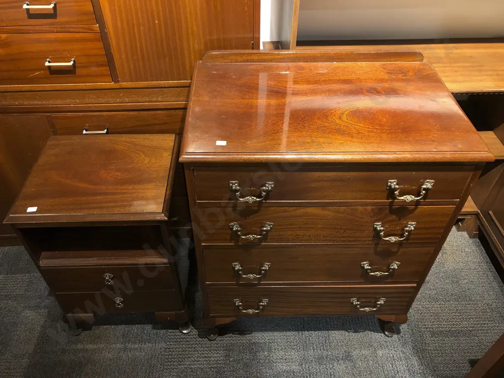 Mahogany Chest of Drawers together with Bedside Chest & Wine Table Image 1++