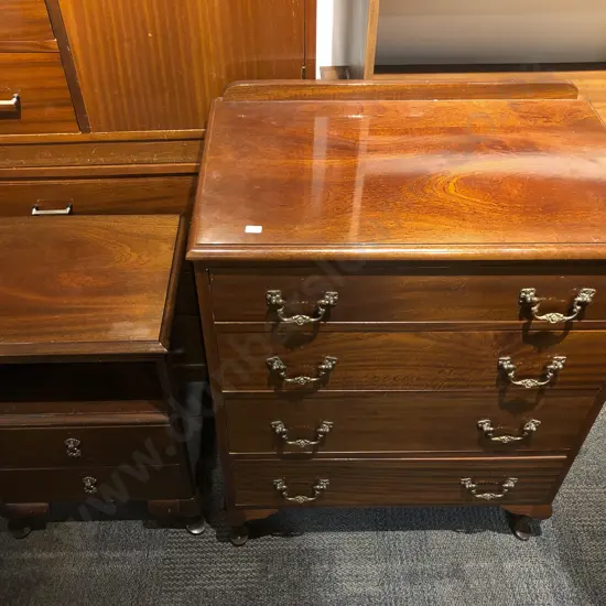 Mahogany Chest of Drawers together with Bedside Chest & Wine Table
