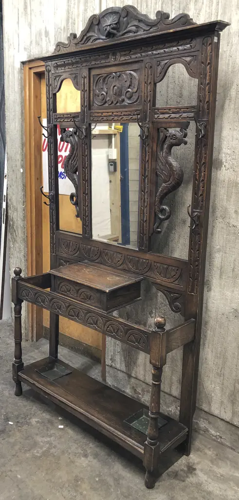 Oak Mirror Back Hall Stand Image 1++