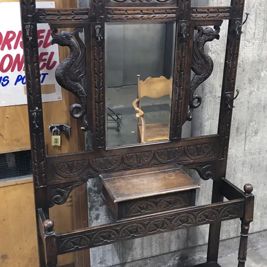Oak Mirror Back Hall Stand