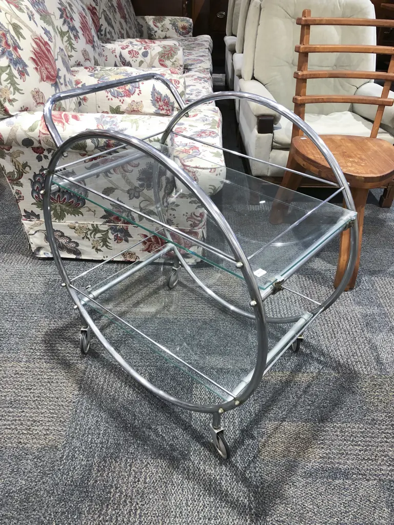 Art Deco Chrome Two Tier Tea Trolley Image 1++