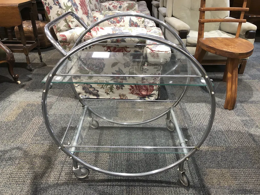Art Deco Chrome Two Tier Tea Trolley Image 1++