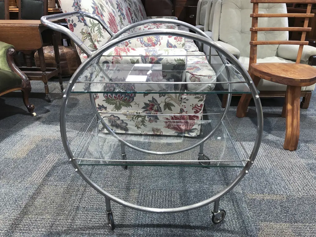 Art Deco Chrome Two Tier Tea Trolley Image 1++