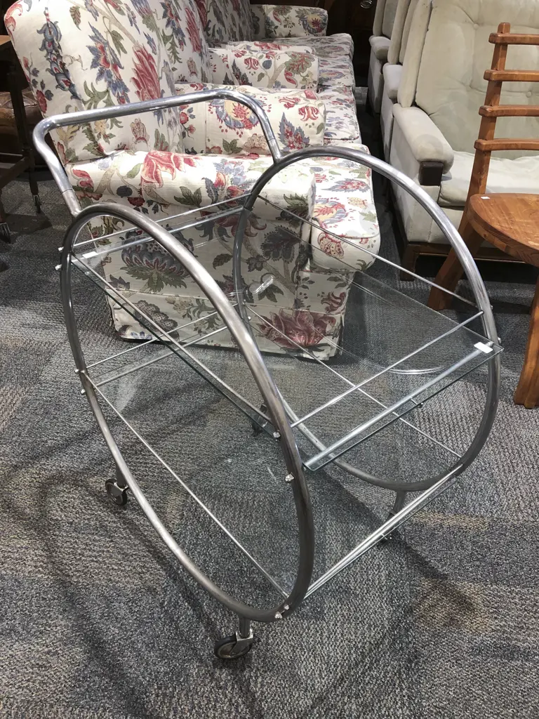 Art Deco Chrome Two Tier Tea Trolley Image 1++