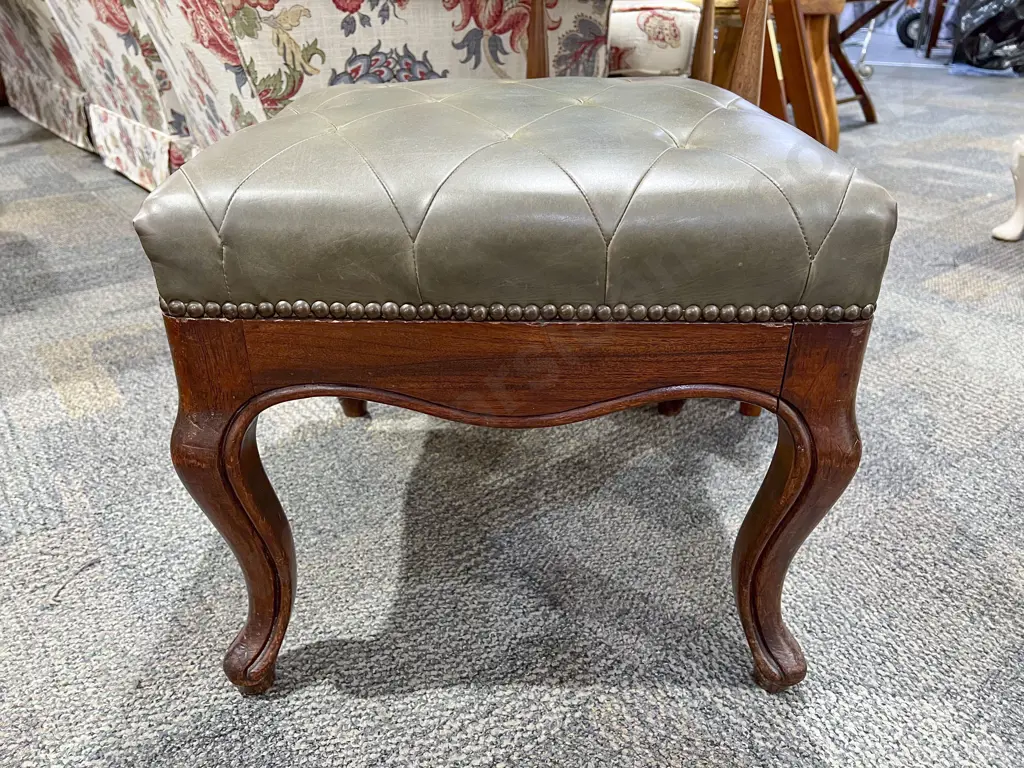 Mahogany Vinyl Topped Foot Stool Image 1++