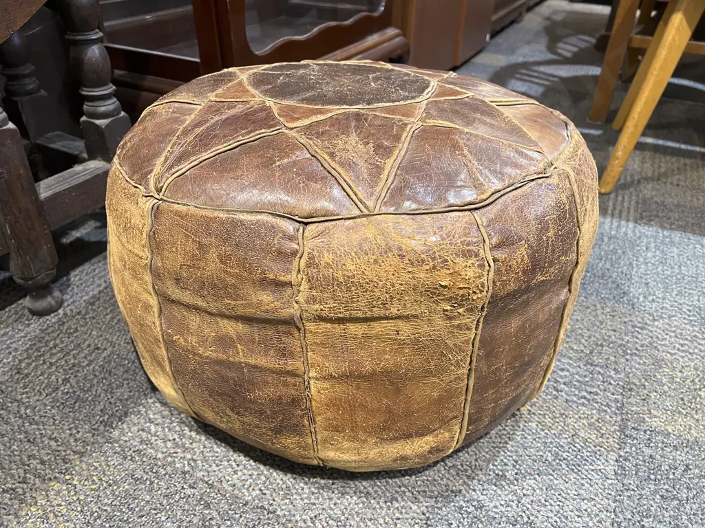 Leather Patch Work Pouffe Image 1++
