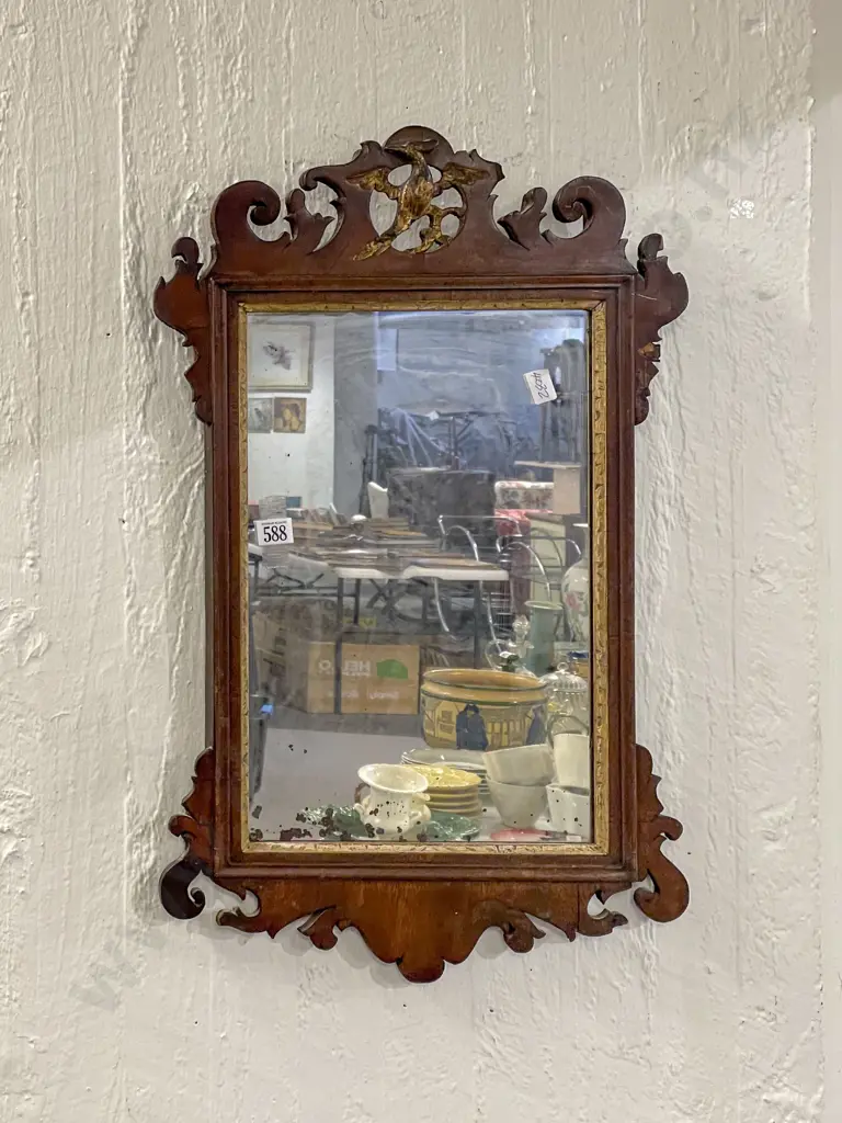 Antique Wall Mirror with Decorative Mahogany Frame Image 1++
