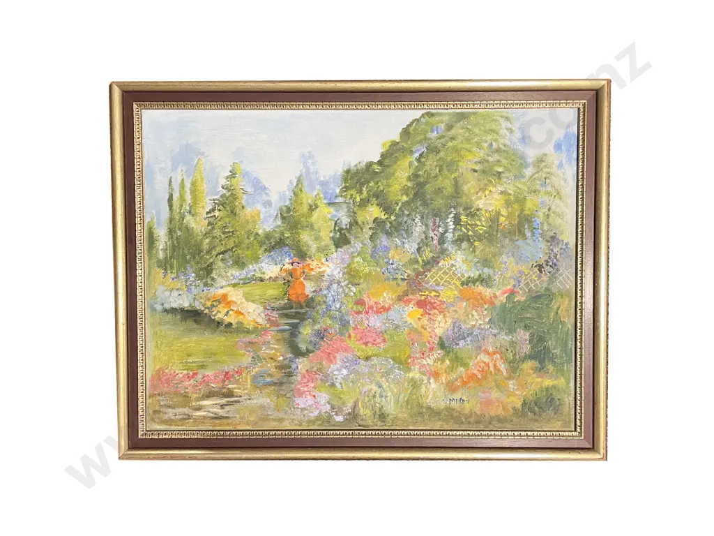 D McMiken - Garden Scene - Oil on Board Image 1++